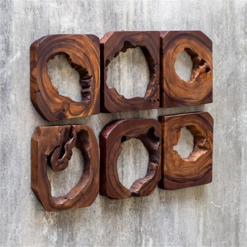 Bowery Hill Modern Wood Wall Art in Coffee Brown (Set of 6)