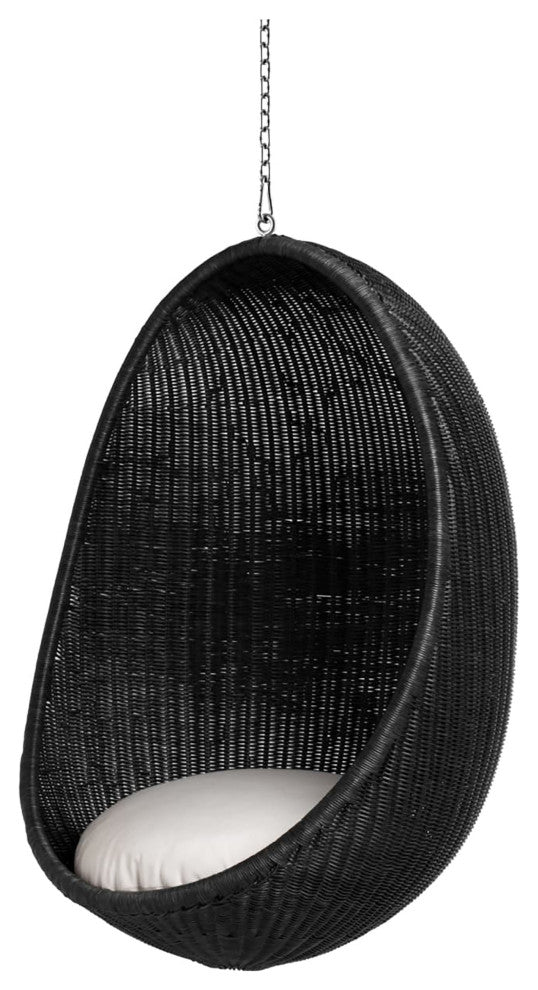 Nanna Ditzel Hanging Egg Chair Black Tempotest White Canvas Cushion Chain