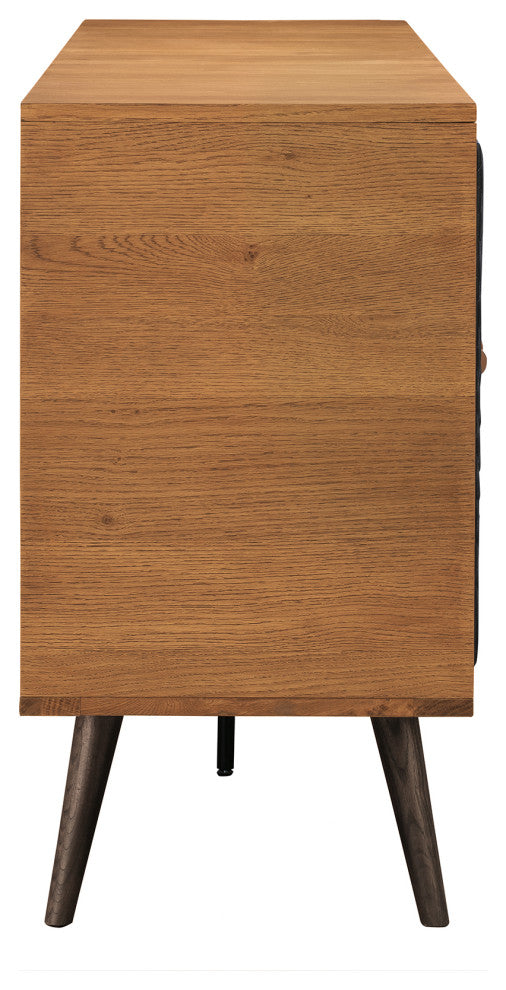 Coco Rustic Oak Wood and Faux Leather Sideboard Cabinets