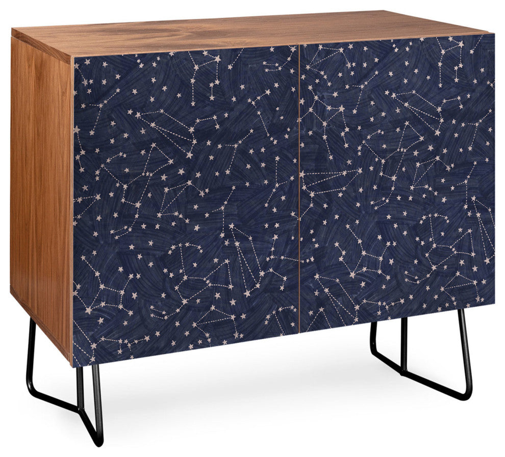 Deny Designs Nights Sky, Navy Credenza, Walnut, Black Steel legs
