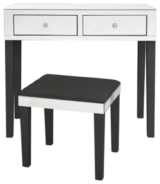 Venecia Mirrored 2-Drawer Vanity Table With Stool Set, Black