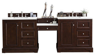 De Soto 94" Double Vanity, Bright White,  White Zeus Quartz Top