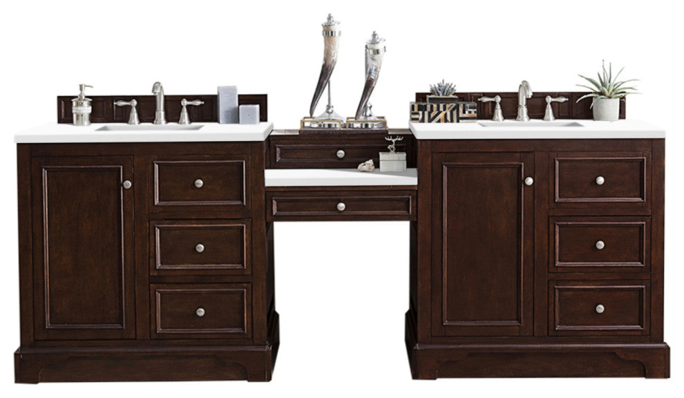 De Soto 94" Double Vanity, Bright White,  White Zeus Quartz Top