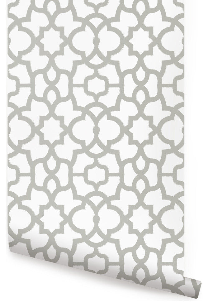 Trellis Peel and Stick Vinyl Wallpaper, Light Gray, 24"w X 60"h