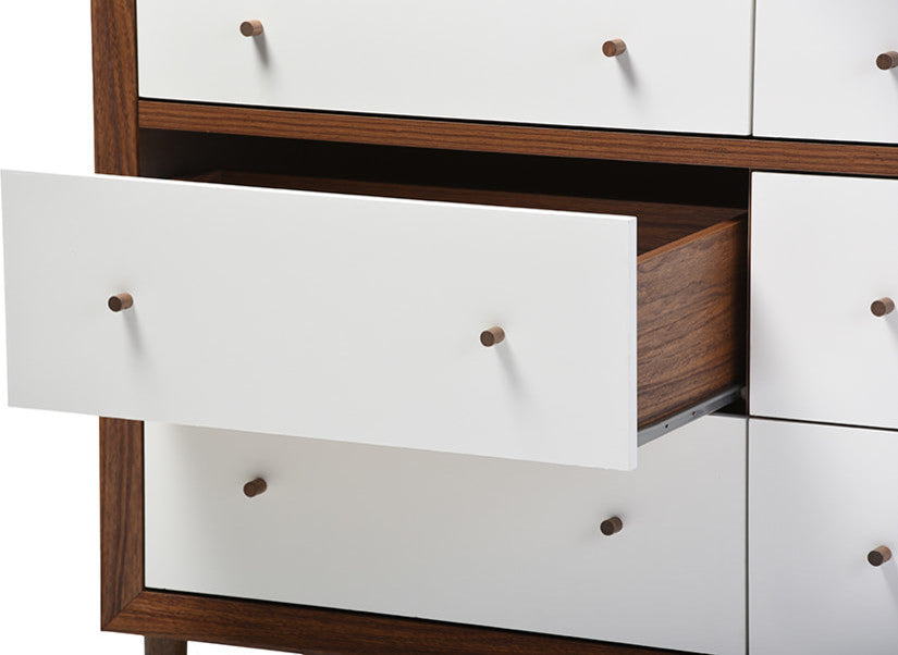 Wood 6-Drawer Storage Dresser Walnut Brown/White