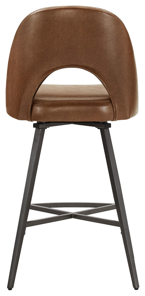 Tierno 24" Counter Height Metal Swivel Stools, Set of 2, Brown PU Leather