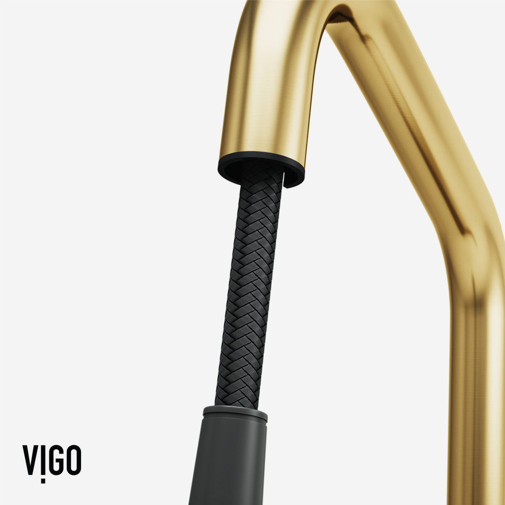 VIGO Utopia 14" H Single Handle Pull-Down Sprayer Kitchen Bar Faucet, Matte Brushed Gold