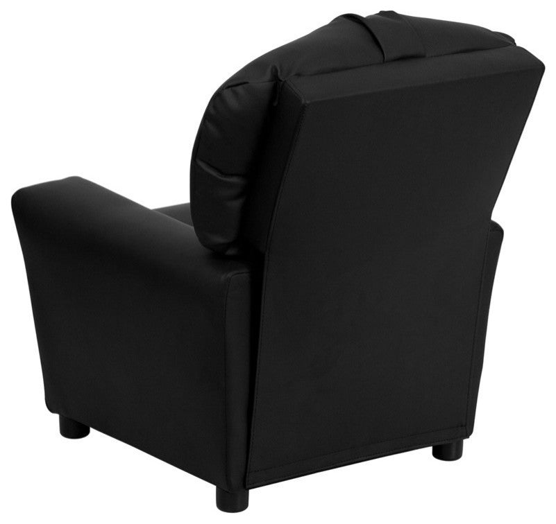 Kids Recliner With Cup Holder, Black Leather