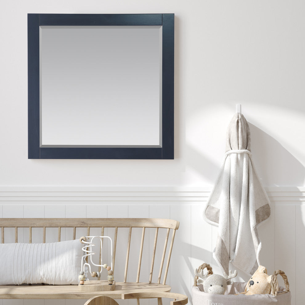 Maribella Rectangular Bathroom Wood Framed Wall Mirror, Blue, 34"
