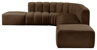 Arc Velvet Upholstered 7-Pc. L-Shaped Modular Sectional, Brown