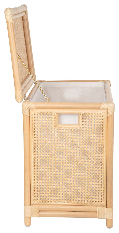 Rattan Cane Clothes Hamper Laundry Basket, Removable Liner, Lid, 2-3 Loads