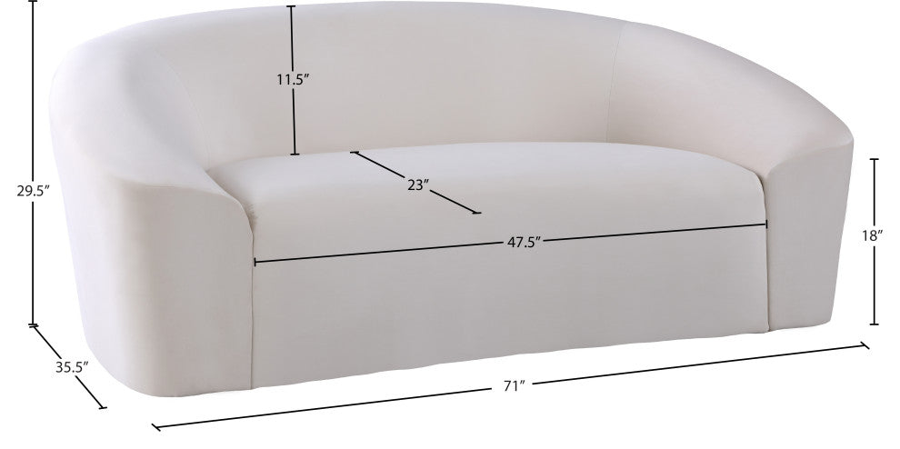 Riley Velvet Upholstered Rounded Loveseat, Cream