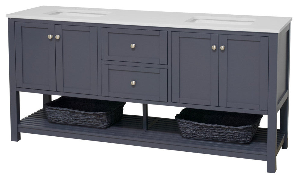 Kitchen Bath Collection Lakeshore 72" Double Vanity, Marine Gray, Engineered White