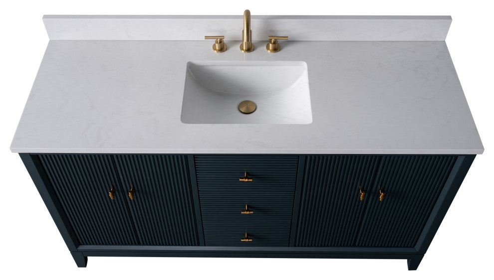 Vanity Art Bathroom Vanity with Engineered Marble Top and Sink, Vintage Spruce Blue, 72" (Double Sink), Golden Brushed