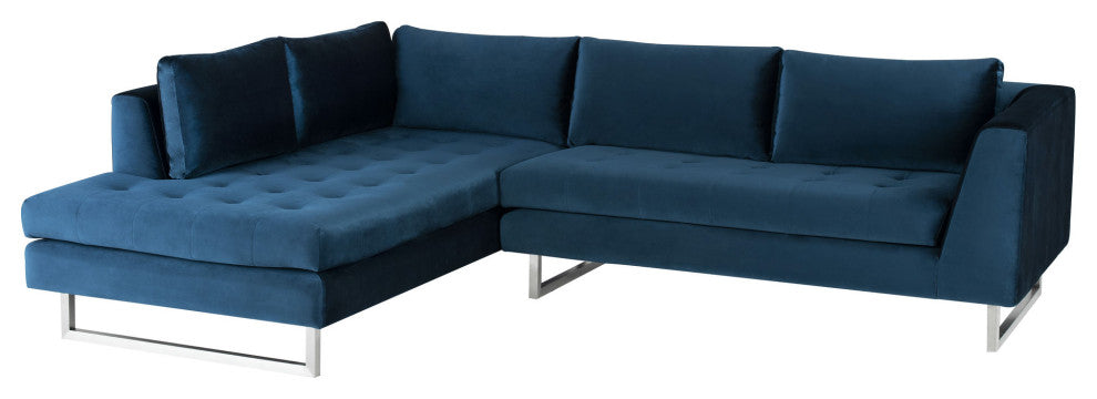 Janis Sectional Sofa Left Hand Facing in Midnight Blue Velour by Nuevo