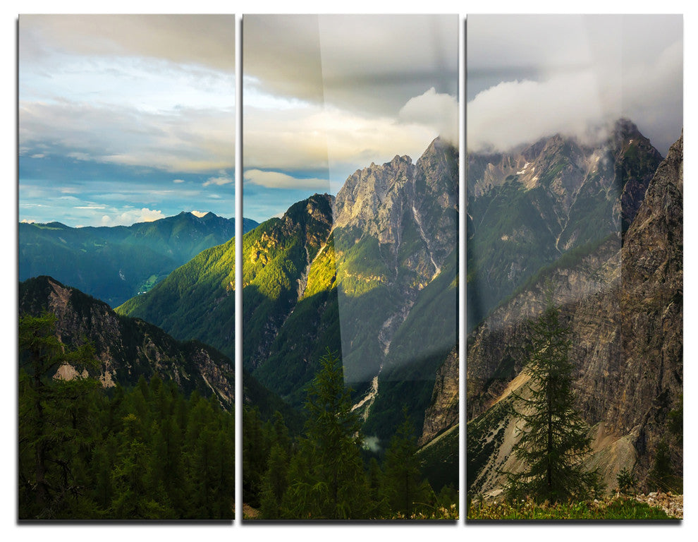 "Sunrise With Yellow Reflection" Photo Metal Wall Art, 3 Panels, 36"x28"