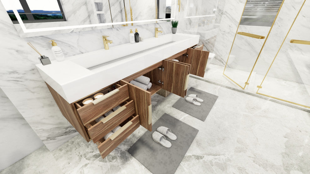 Madison 84" Wall Standing Double Sink Vanity with Reinforced Acrylic Sink, White Oak