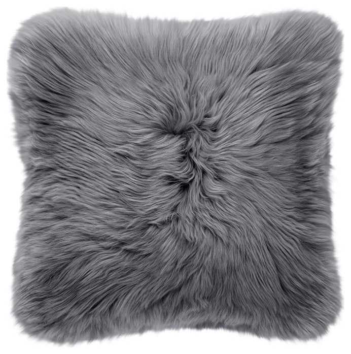 Modern Sheepskin 20"x20" Pillow, Charcoal Gray