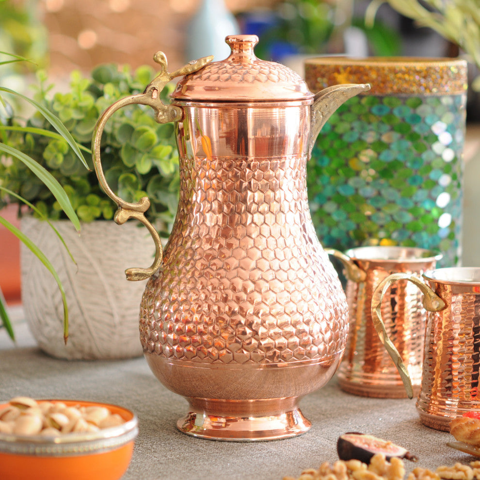 BeldiNest Hand Chiseled Round Copper Pitcher
