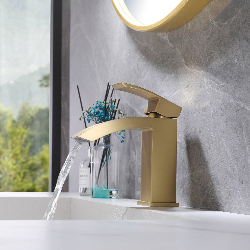 Deck Mounted Single Hole Bathroom Sink Faucet, Brushed Gold