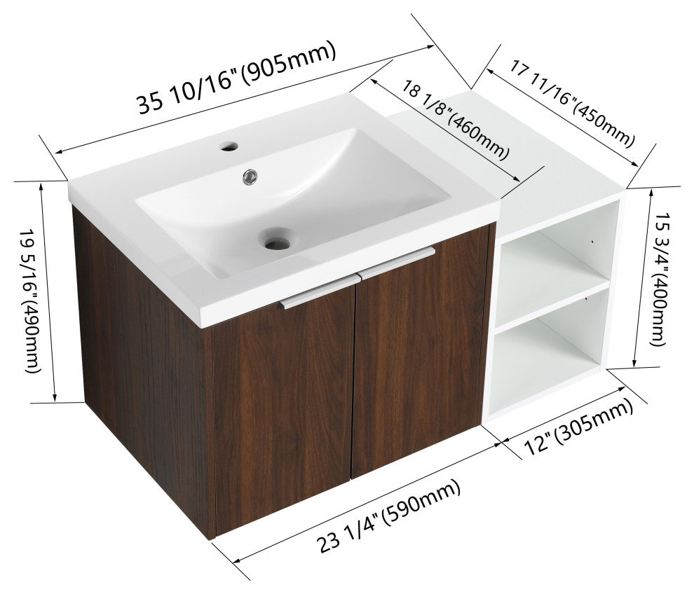BNK Wall-Mounted Bathroom Cabinet Set with Soft-Close Doors, California Walnut, 36inch