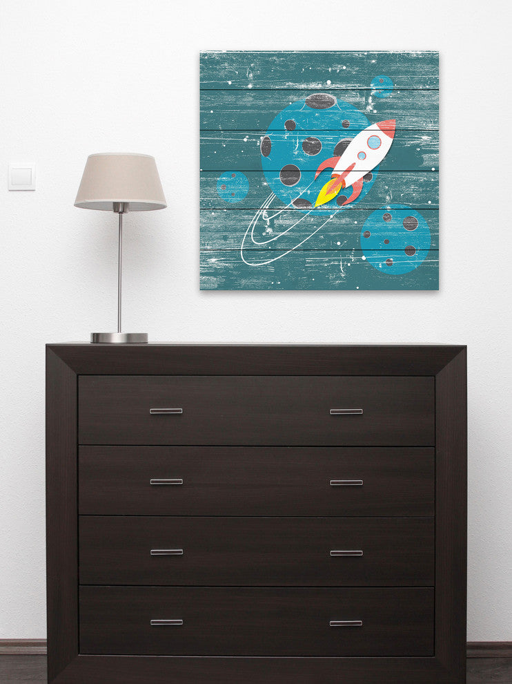 "In Orbit" Painting Print on White Wood, 40x40