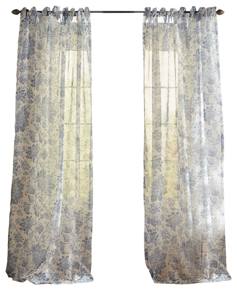 Westport Floral Tie-Top Sheer Window Curtain, Indigo, 52"x84"