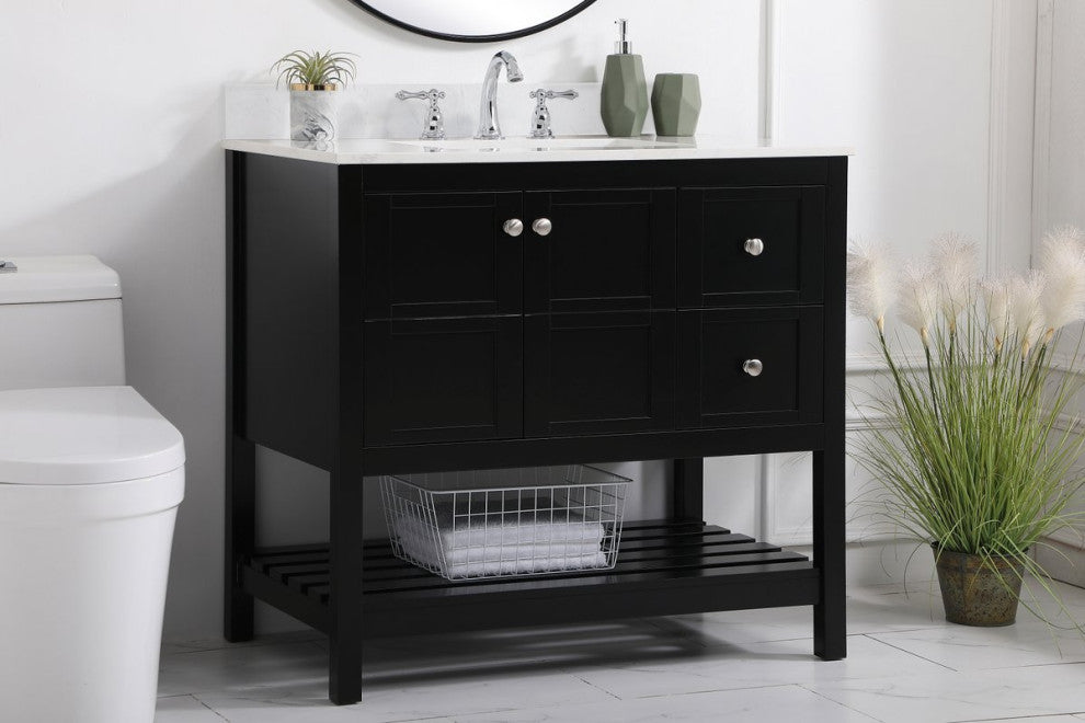 Tobias 36" Single Bathroom Vanity, Black With Backsplash