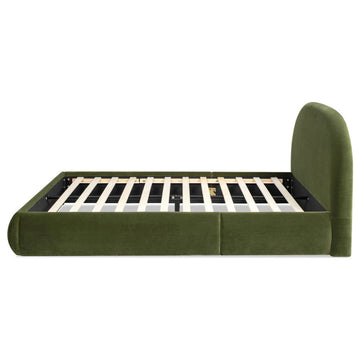 Archie Mid-Century Modern Arched Headboard Platform Bed, Olive Green Performance Velvet, Queen