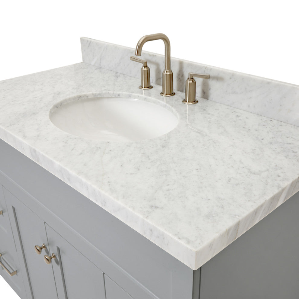Ariel Hamlet 43" Oval Sink Bath Vanity, 1.5" Carrara Marble