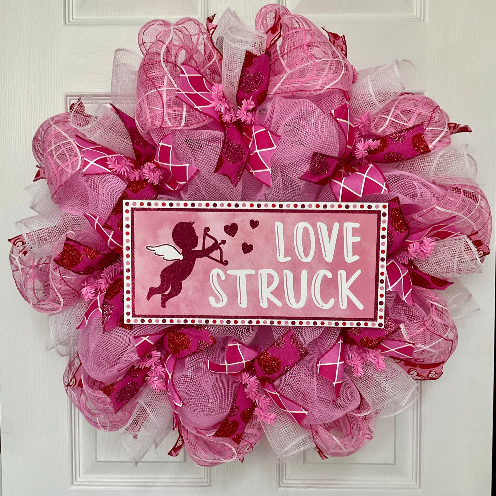 Love Struck Valentines Day Wreath Handmade Deco Mesh 24 inch or 28 inch, Extra Large 28 Inch