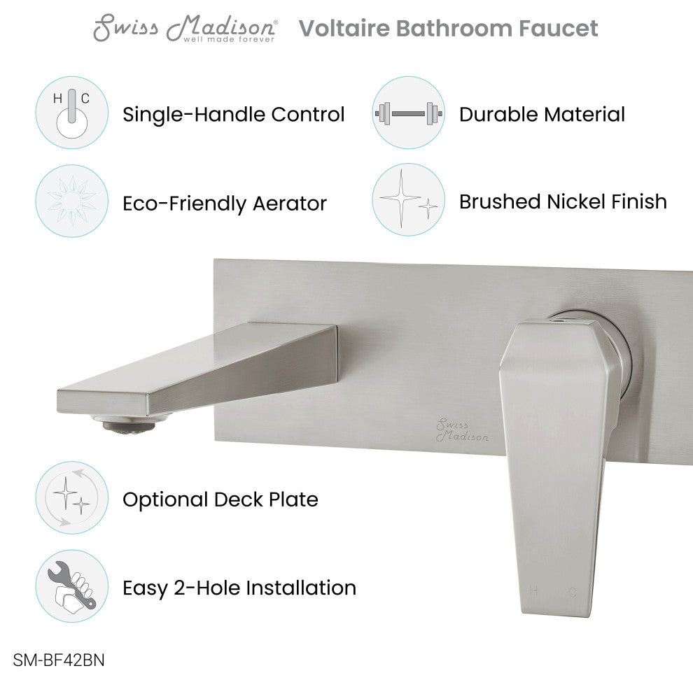 Voltaire Single-Handle, Wall-Mount, Bathroom Faucet, Brushed Nickel