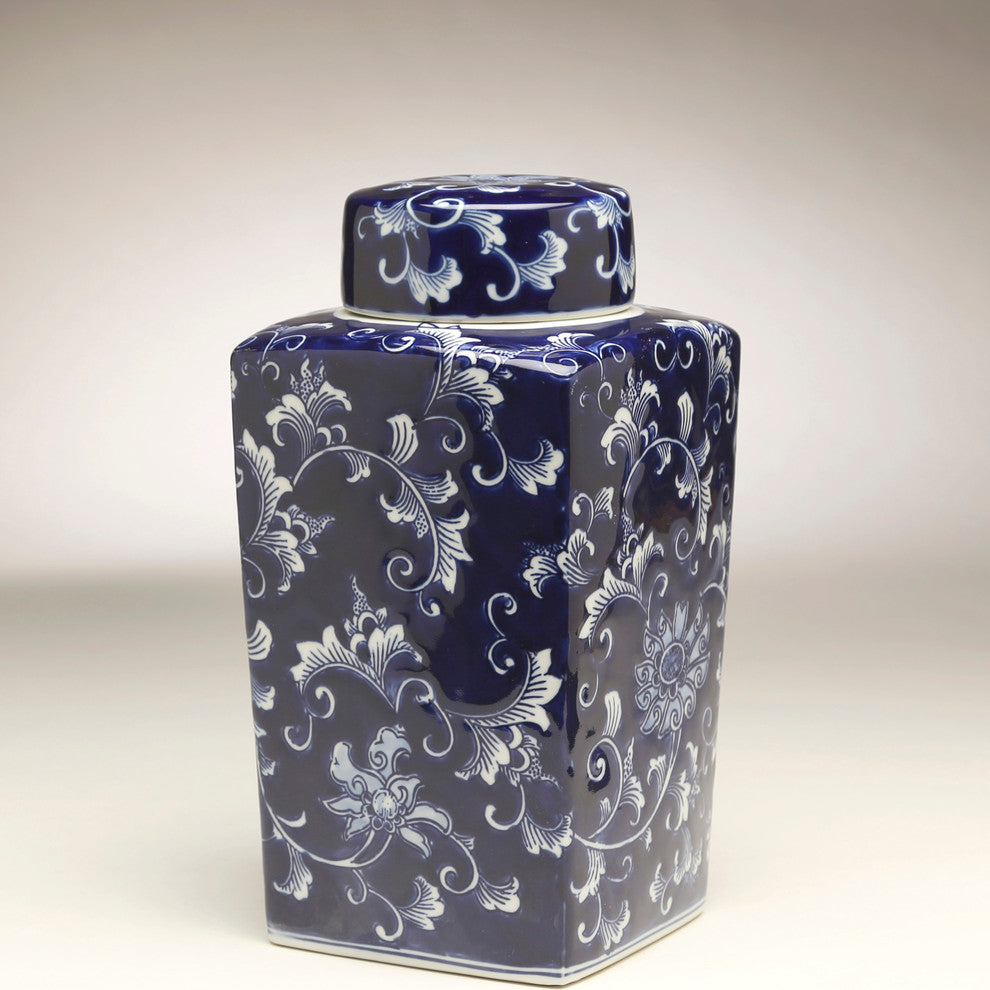 12" Square Blue & White Jar