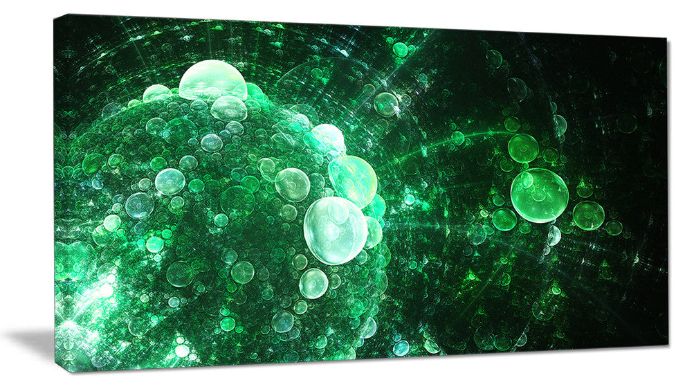 Green Spherical Water Droplets, Floral Canvas Art Print, 32"x16"