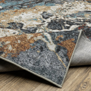 Sasha Abstract Earth Machine Washable Rust/Blue Area Rug Mat 5' x 7'