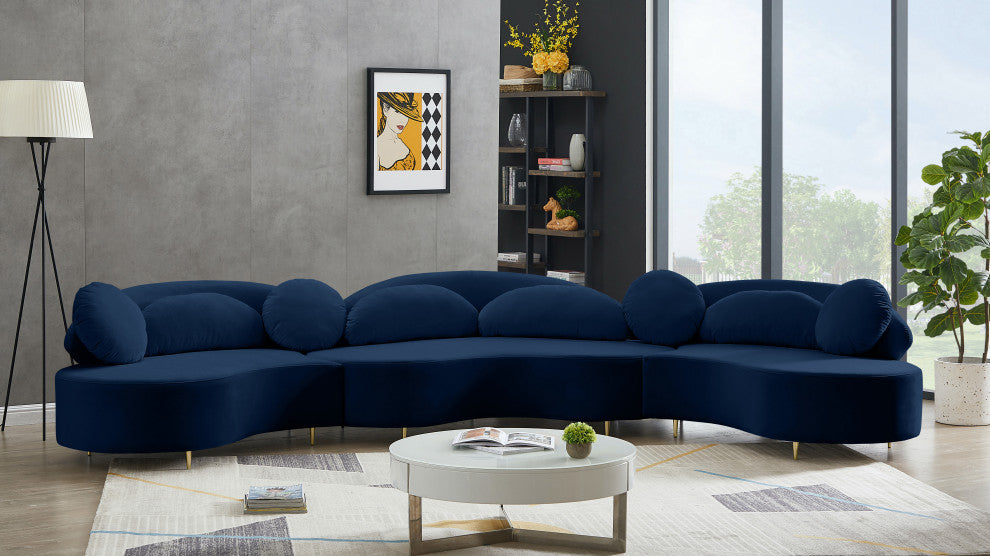 Vivacious Velvet Upholstered 3-Piece Sectional, Navy