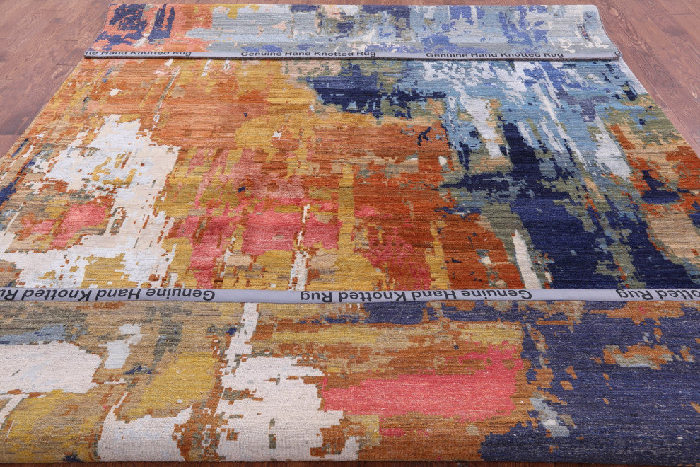 Hand Knotted Wool and Silk Modern Rug 9' 1" X 12' 4" Q7243