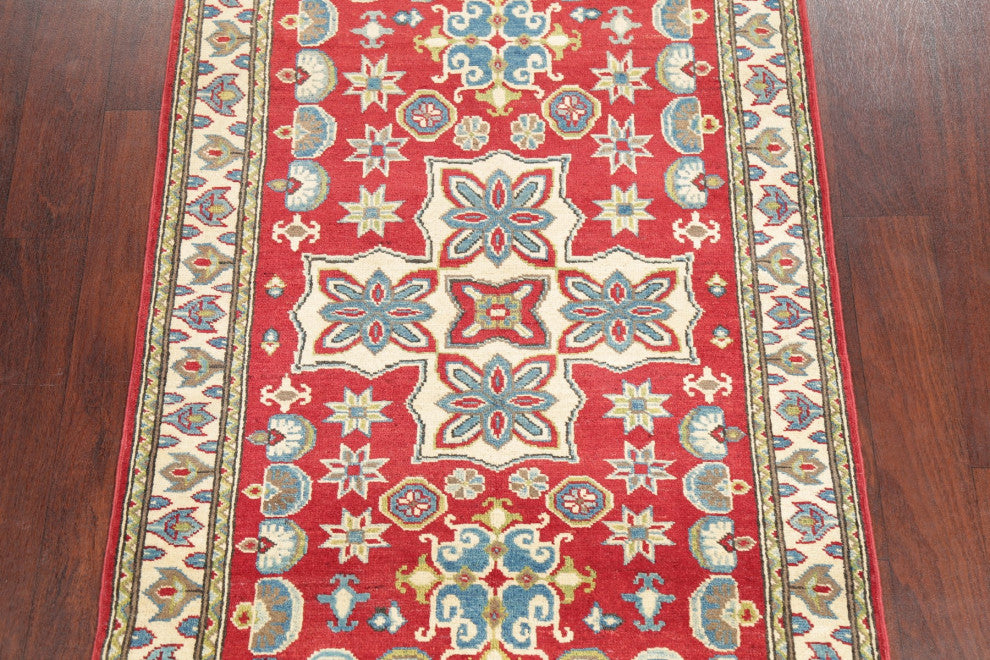 Kazak Oriental Traditional Hand Made Pakistani Area Rug, Red, 4'11"x3'4