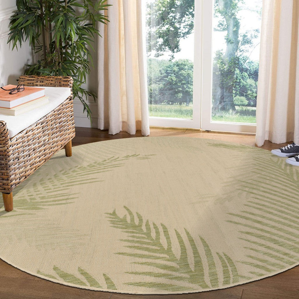 8" Round Green Palms Indoor Outdoor Area Rug