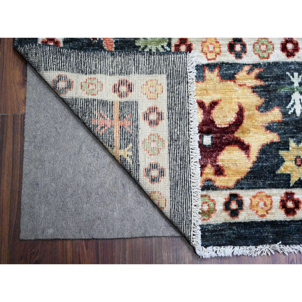 Black Wool Hand Knotted Afghan Angora Oushak Oversized Rug 11'9"x14'7"