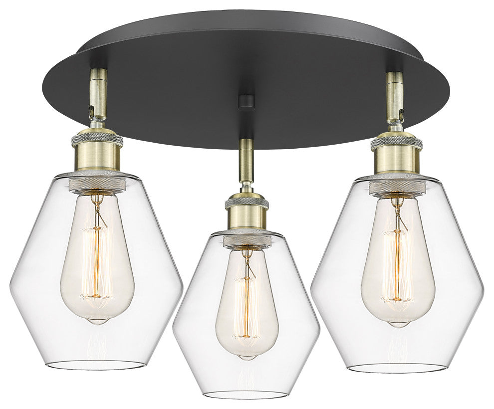 Cindyrella-3 Light 18" Flush Mount-Black Antique Brass, Clear Glass Shade