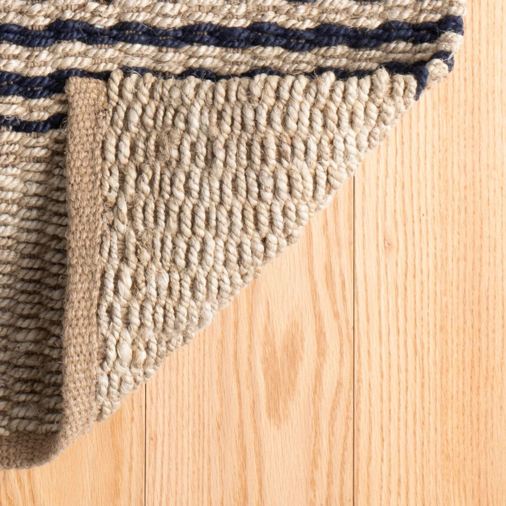 Dash & Albert Jute Ticking Indigo Handwoven Rug, Blue, Runner-2'6" x 8'