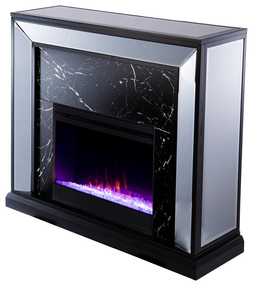 Trason Mirrored Faux Marble Color Changing Fireplace