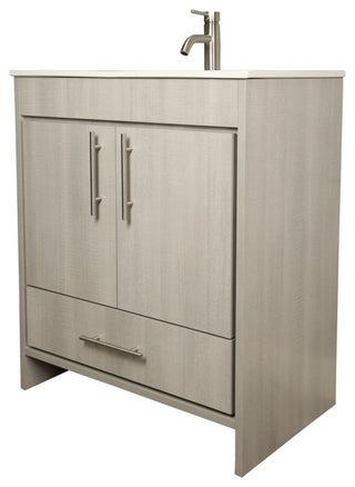 Pacific 30" Vanity With Integrated Ceramic Top and Brushed Nickel Handles, Weath