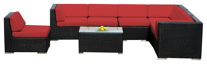 Ohana 8-Piece Deep Seating Sectional Set, Sunbrella Jockey Red, Black