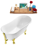59" Soaking Clawfoot Tub With External Drain, Gold/Gold