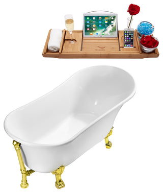 59" Soaking Clawfoot Tub With External Drain, Gold/Gold