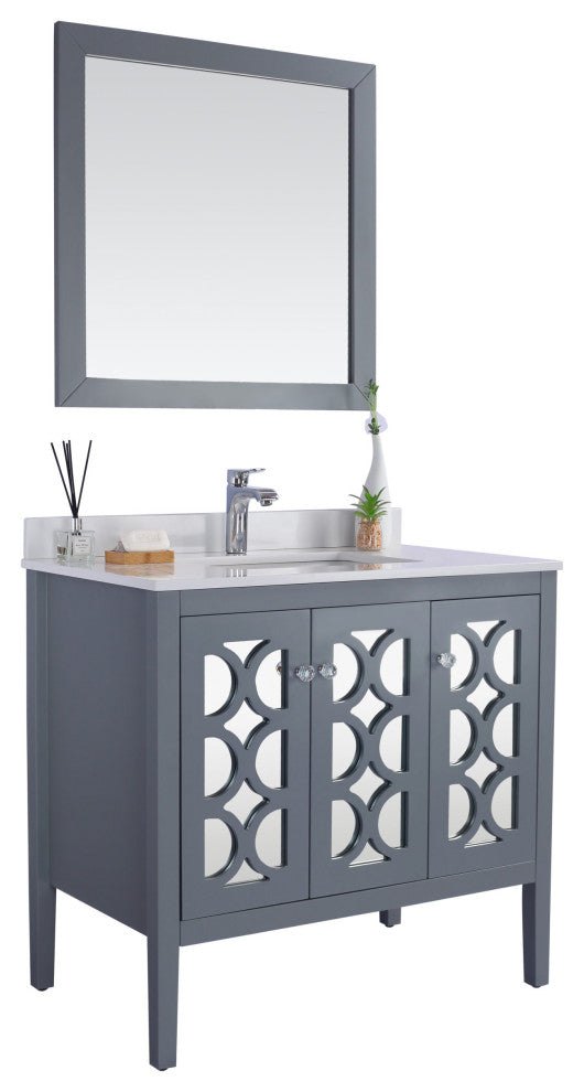 Laviva 313MKSH-36G-WQ Mediterraneo Vanity with White Quartz Countertop