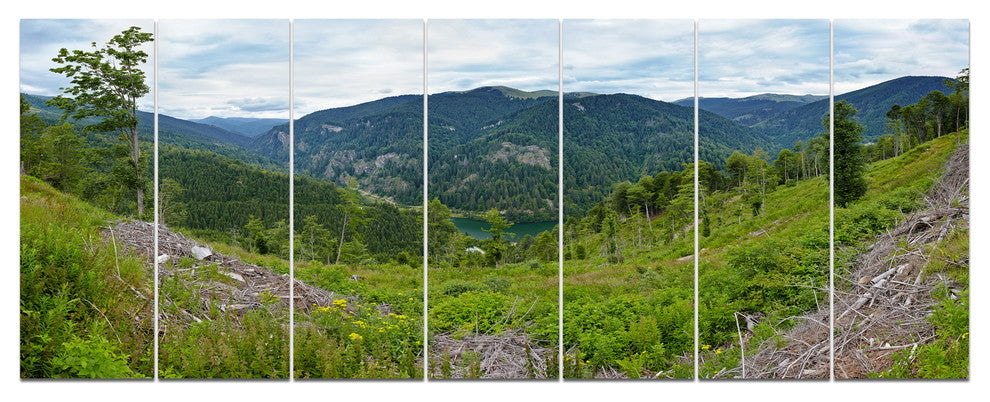 Green Mountains Panorama, Landscape Canvas Art Print, 83"x32", 7 Panels