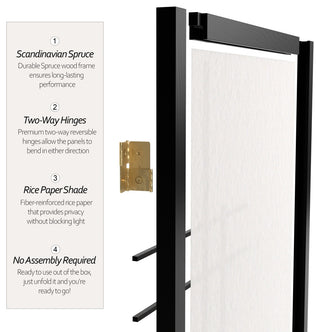 6' Tall Eudes Shoji Screen, Black, 4 Panels